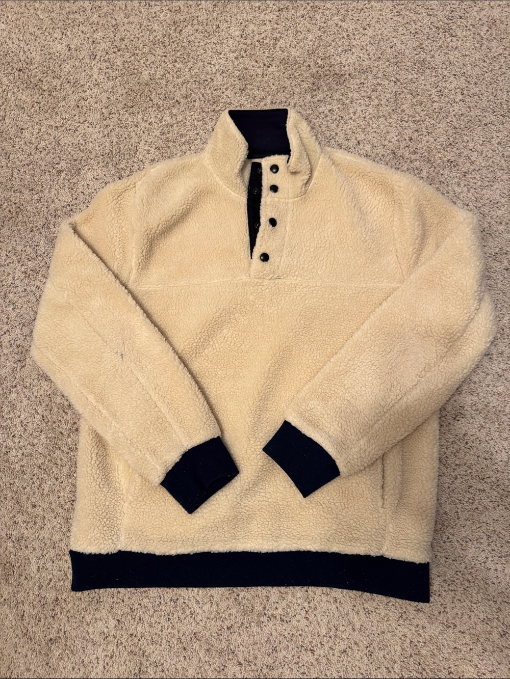 J. Crew Cream Sherpa Cardigan with Navy Trim